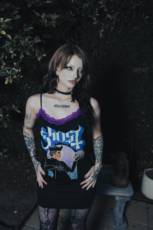 Ghost Purple Lace Strap Dress
