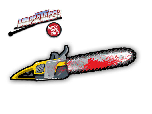 Gory Chainsaw WiperTag attached to vehicle rear wiper, product photo 2 of 4