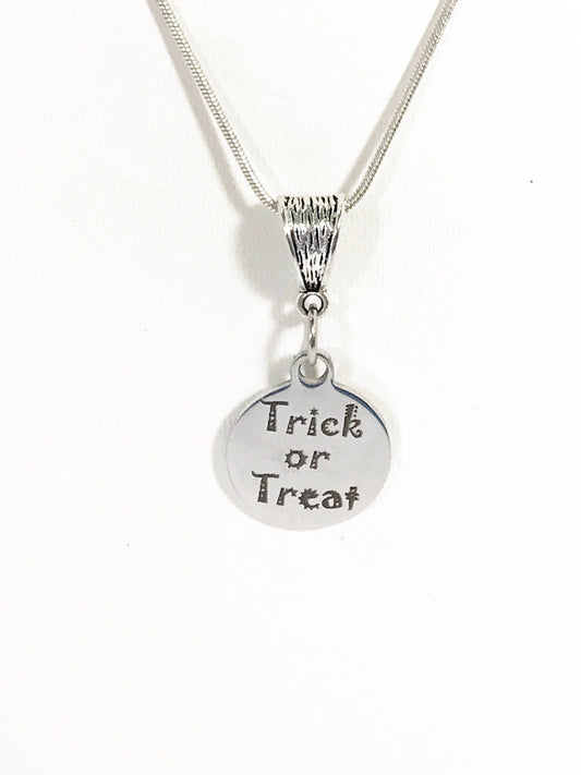 Trick or Treat Necklace, Halloween Outfit Jewelry, Halloween Necklace, Trick or Treat Jewelry Gift, No Tricks Just Treats Jewelry