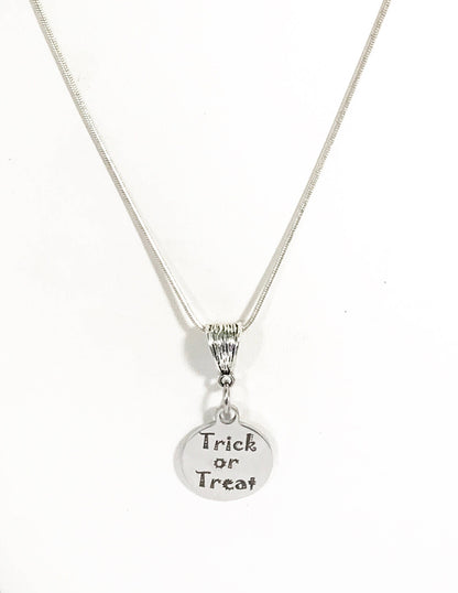 Trick or Treat Necklace, Halloween Outfit Jewelry, Halloween Necklace, Trick or Treat Jewelry Gift, No Tricks Just Treats Jewelry