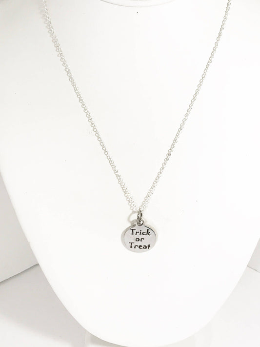 Halloween Necklace, Trick or Treat Necklace, Halloween Outfit Jewelry, Trick or Treat Jewelry Gift, No Tricks Just Treats Jewelry