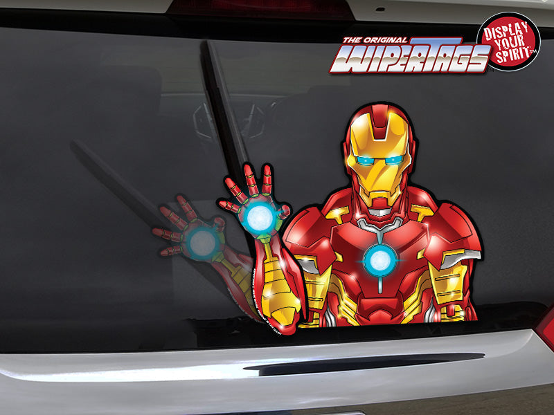 IronMan Waving WiperTag window decal, armored robot design, product photo 1 of 5