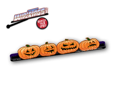 Jack O Lantern Pumpkin WiperTag attached to vehicle rear wiper, product photo 2 of 3