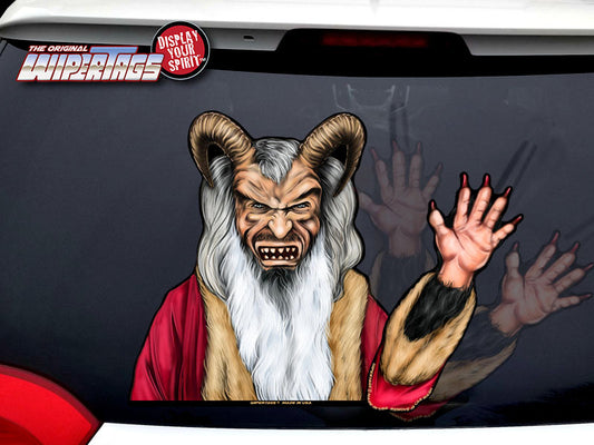 Krampus Claus Waving WiperTag attached to vehicle rear wiper, product photo 2 of 4