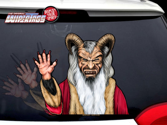 Krampus Claus Waving WiperTag with window decal, product photo 1 of 4