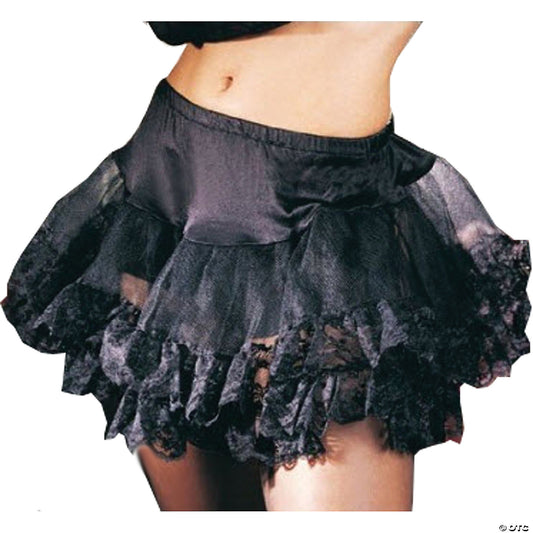 LACE BOTTOM PETTICOAT-BLACK