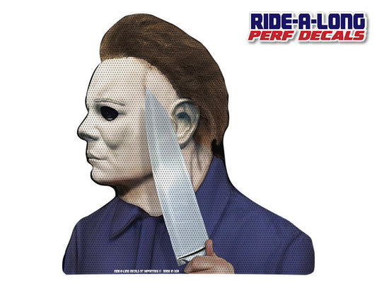 Michael Killer in Mask Ride-A-Long perforated window decal applied to vehicle window, product photo 2 of 2