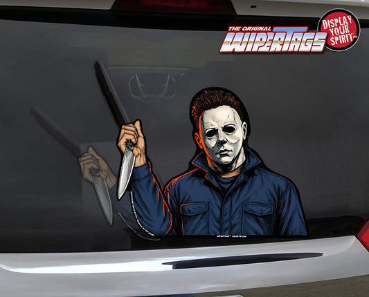Michael Halloween Serial Killer WiperTag with waving knife arm, product photo 1 of 4