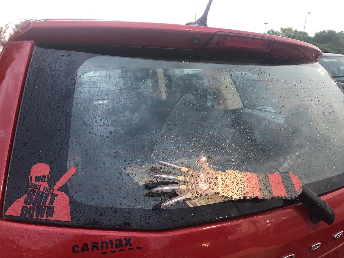 Nightmare Arm WiperTag on wet rear window, product photo 9 of 9