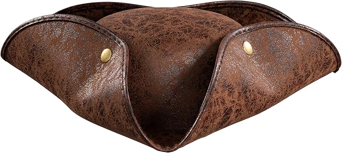 Pirate Hat Faux Leather Tricorn Colonial Renaissance Halloween Costume Cosplay Accessory