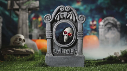 22” Gray Tombstone with Light-Up Moving Skeleton Head