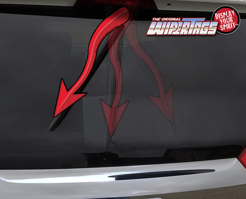Red Devil's Tail WiperTag mounted upside down on top wiper, product photo 4 of 4