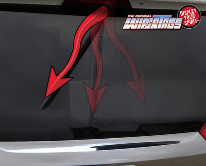 Red Devil's Tail WiperTag mounted upside down on top wiper, product photo 4 of 4