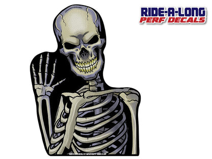 Skeleton Wave Ride-A-Long perforated window decal applied to vehicle window, product photo 2 of 2