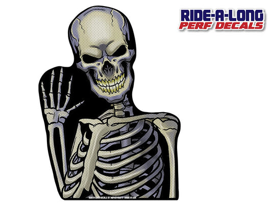 Skeleton Wave Ride-A-Long perforated window decal applied to vehicle window, product photo 2 of 2