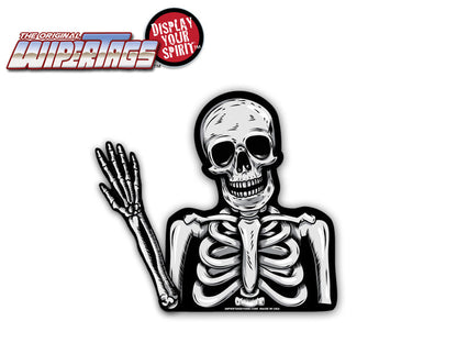 Skully the Waving Dead Skeleton WiperTag attached to vehicle rear wiper, product photo 3 of 4