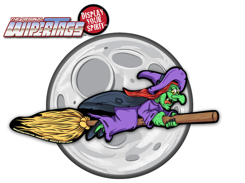 Helga the Witch WiperTag attached to vehicle rear wiper, product photo 2 of 3