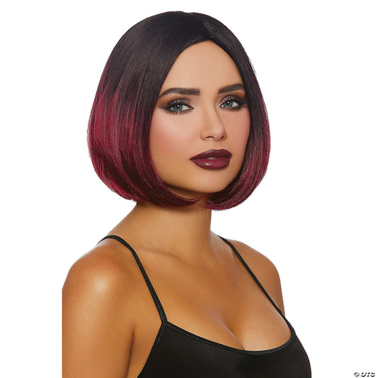 MID-LENGTH BLACK/BURGUNDY OMBRE WIG